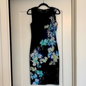 Elie Tahari black and floral mid length dress